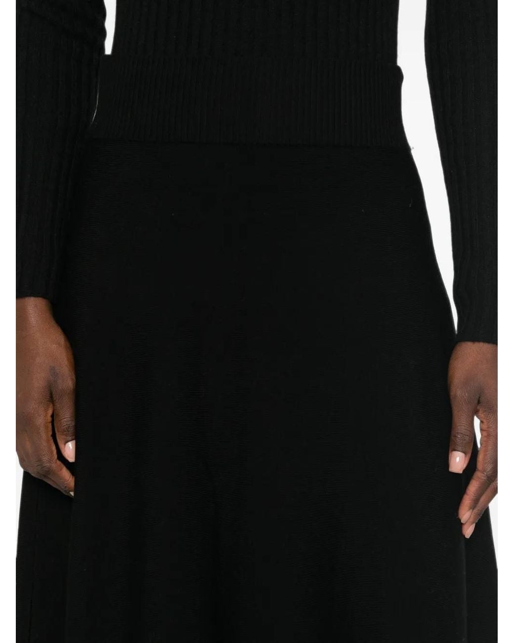 Le Petite Pulle Black Ribbed-Knit Midi Skirt