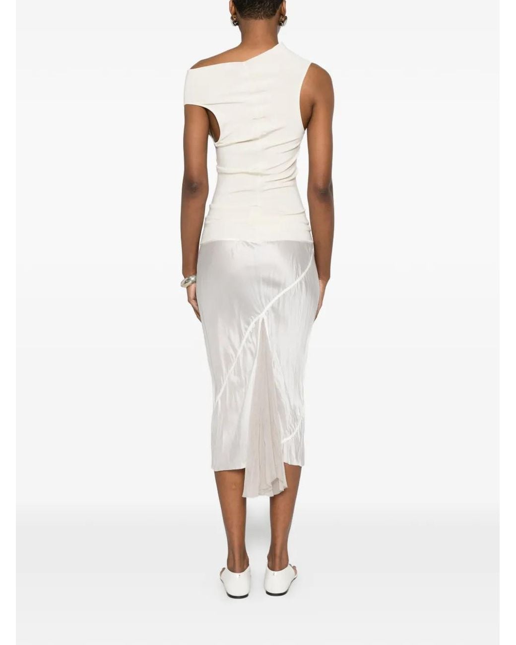 Rick Owens White Asymmetric-Neck Midi Dress