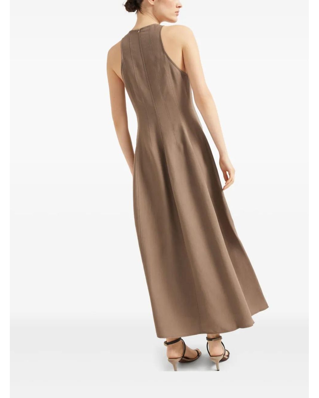Brunello Cucinelli Brown Fluid Viscose And Linen Twill Dress