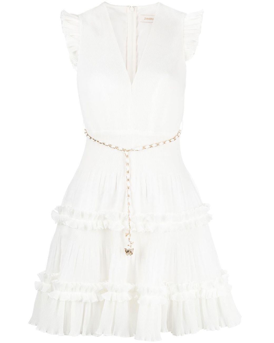 Zimmermann Cotton Ruffled Vneck Dress in White Lyst