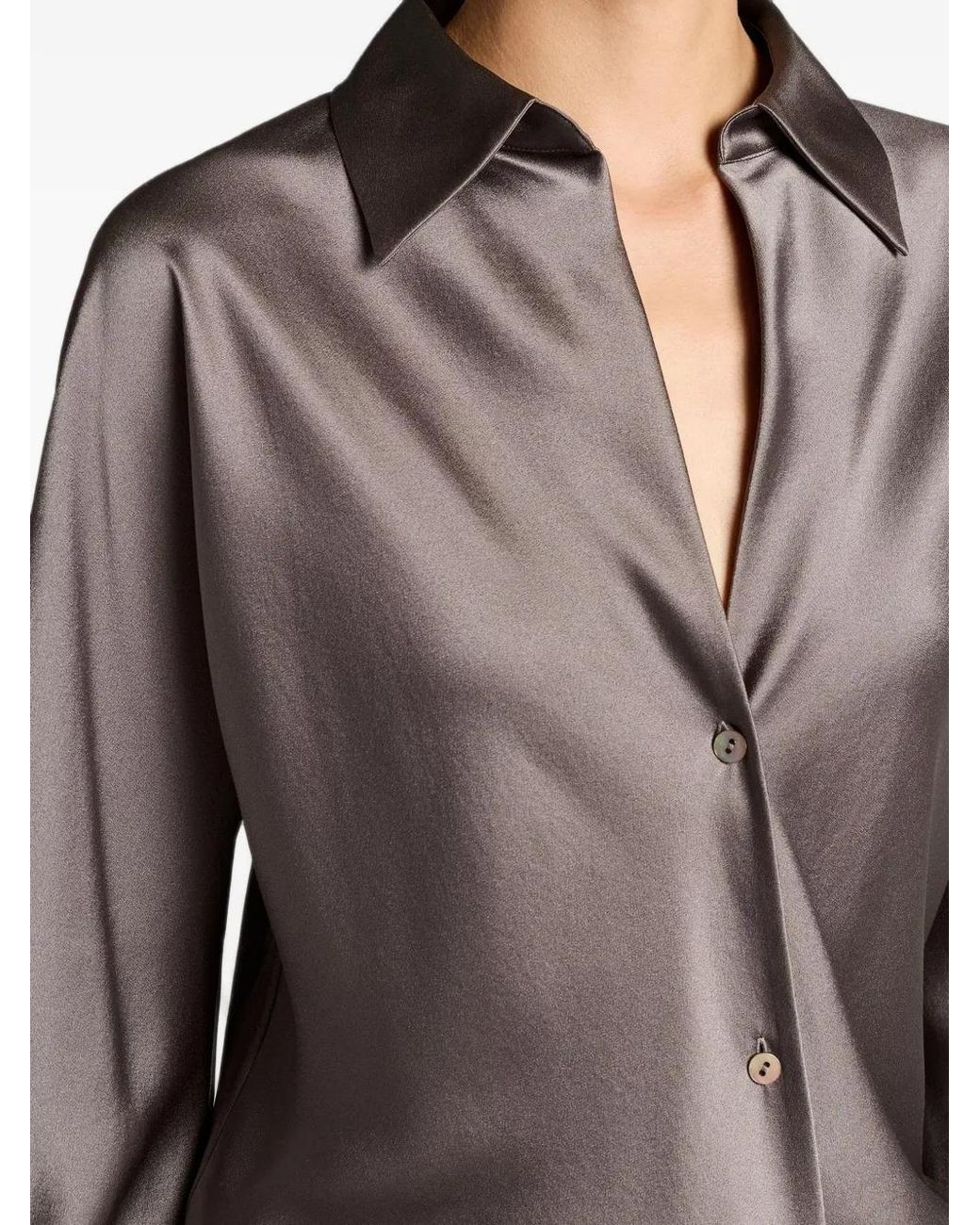 Vince Gray Bias-Cut Long-Sleeve Blouse