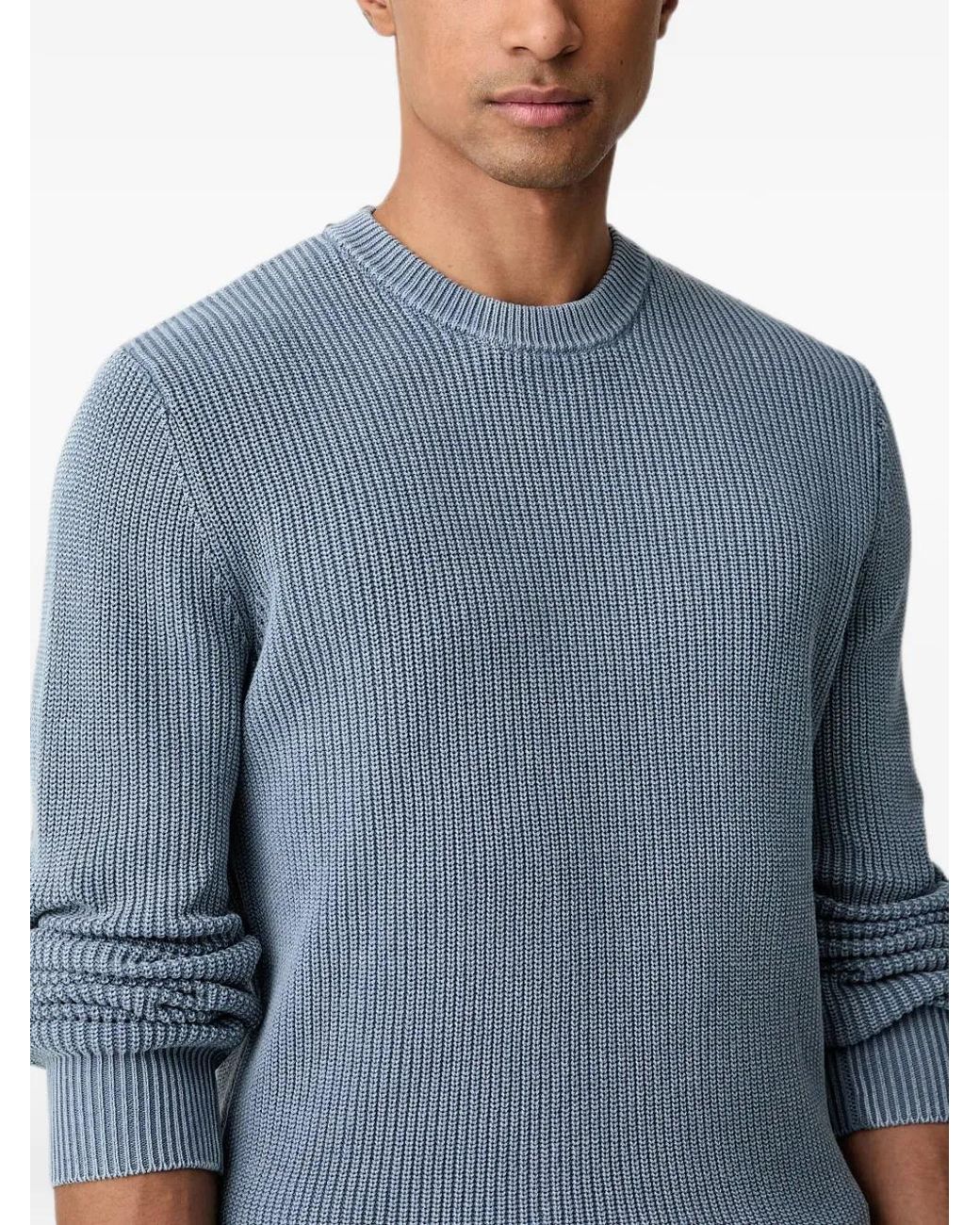 Guess Blue Ribbed-Knit Logo-Patch Sweater for men