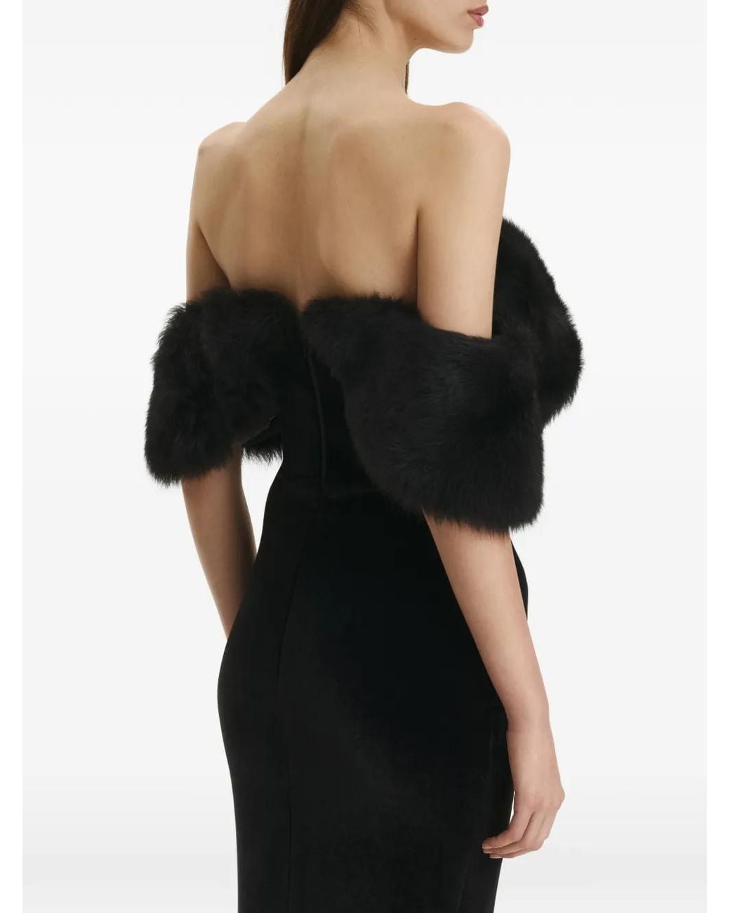 Vestiaire d'un Oiseau Libre Black Faux Fur-Trimmed Velvet Gown
