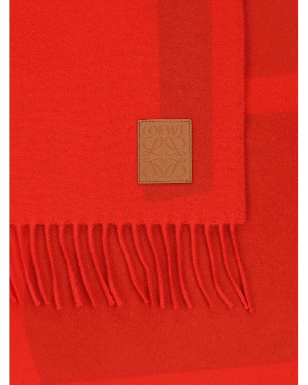 Loewe Red Anagram-Patch Fringed Scarf