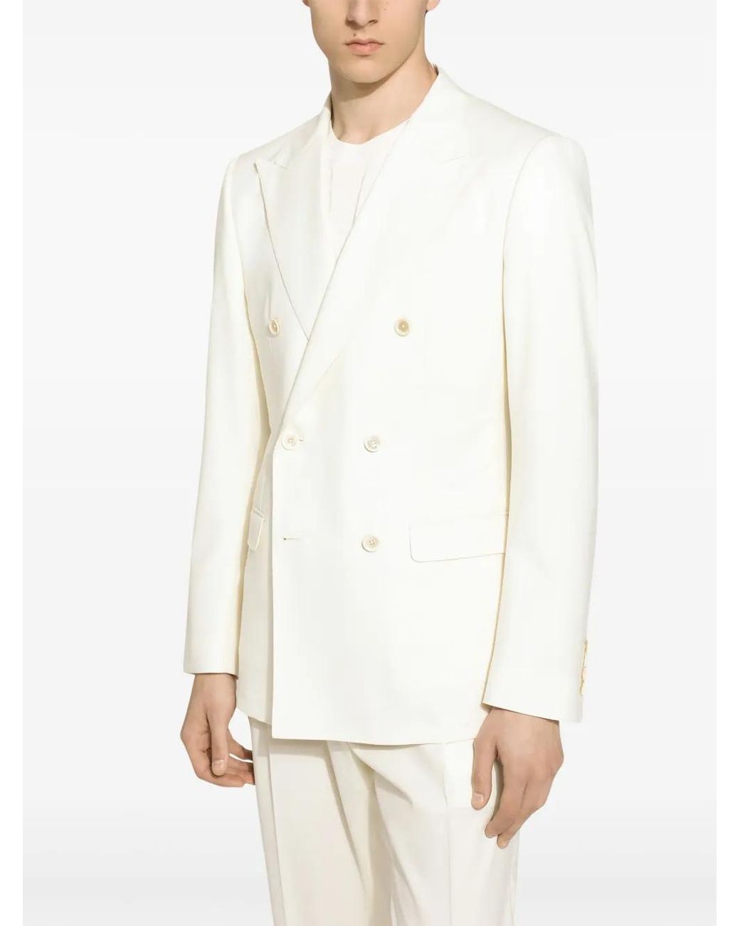 Dolce & Gabbana White Wool Double-Breasted Jacket for men