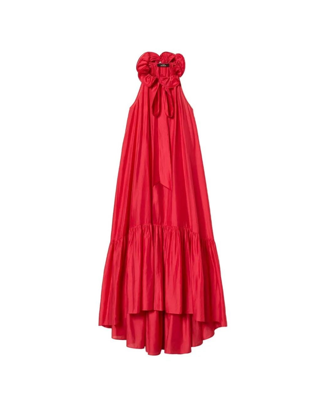 Twinset Red Long Voile Dress With Ruffles