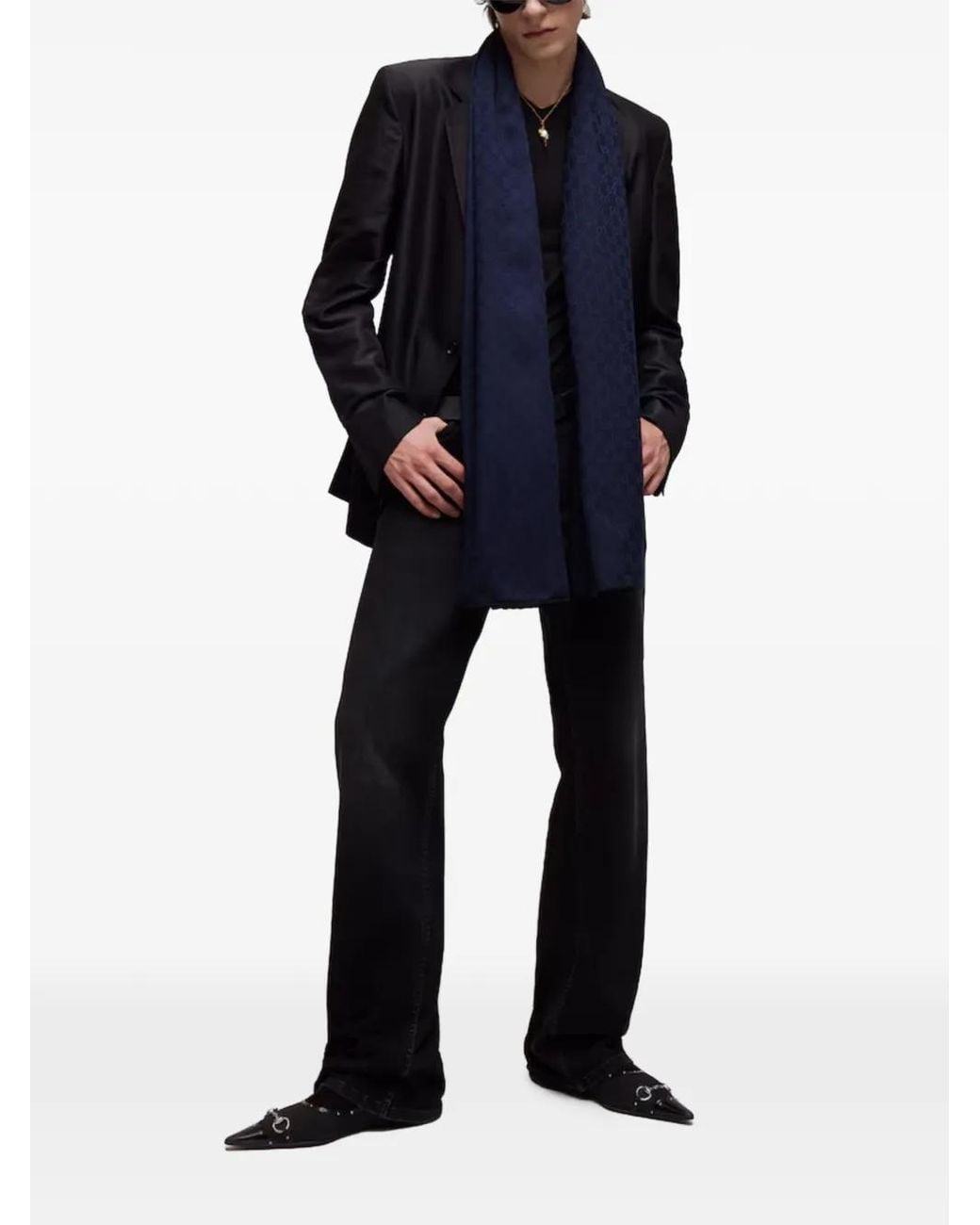 Gucci Blue Jacquard-Pattern Scarf for men