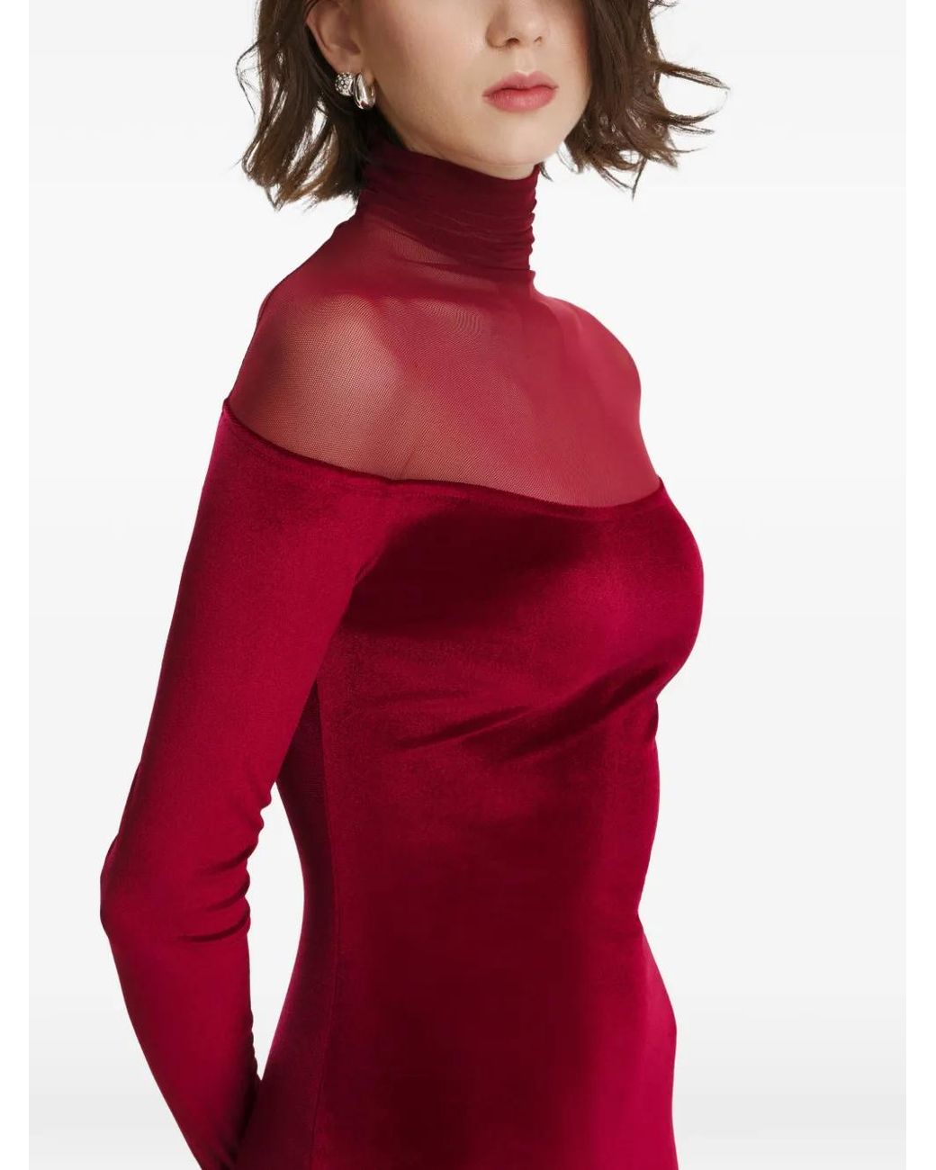 2310 STUDIO Red Turtleneck Velvet Maxi Dress