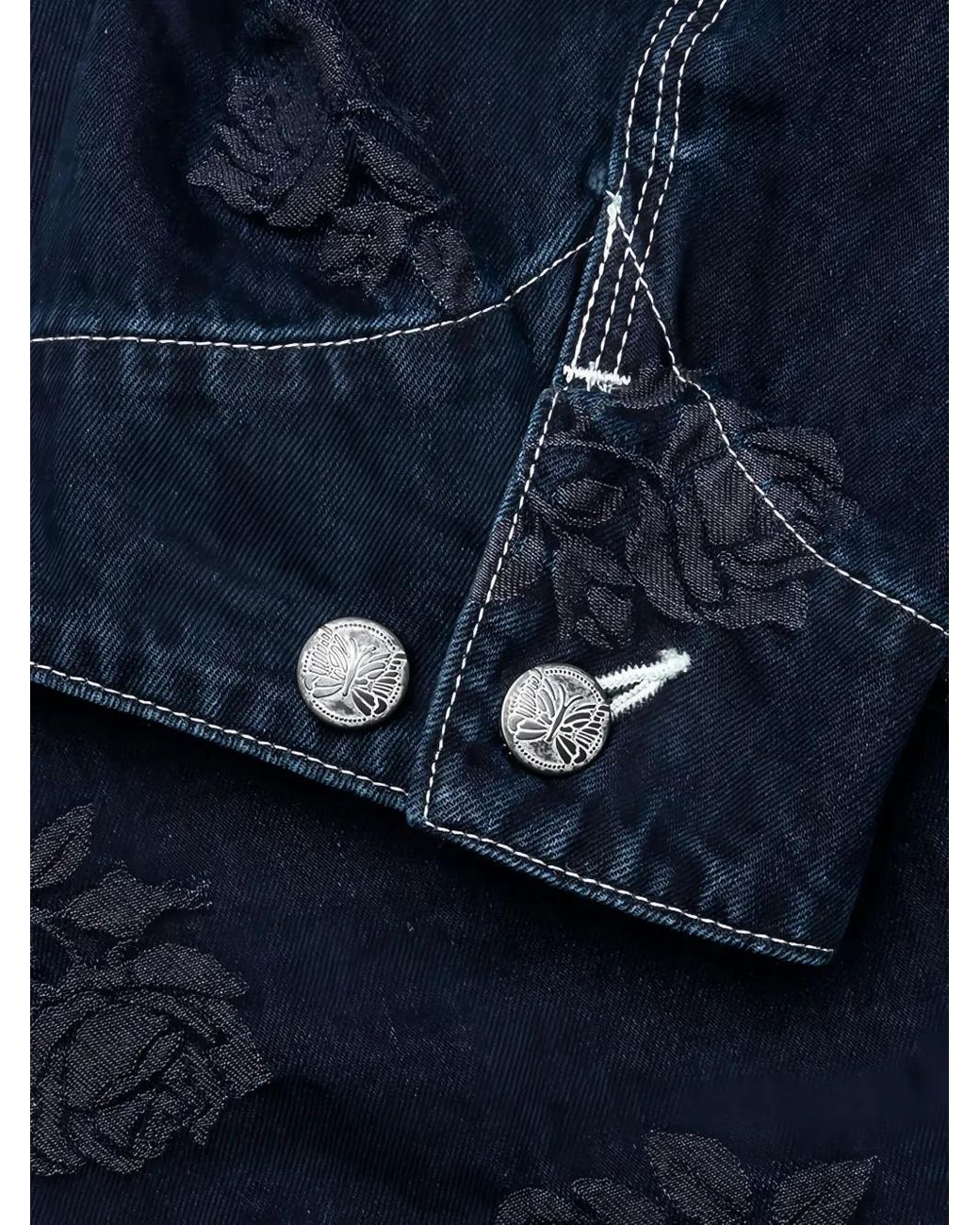 Needles Blue Rose-Embroidered Denim Jacket for men