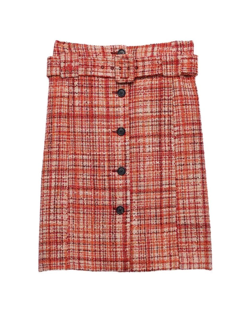 Prada Red Tweed Midi Skirt