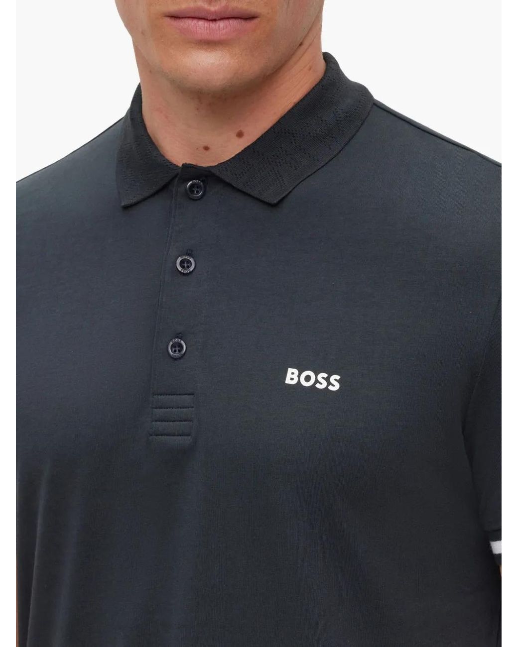 Polo À Col Rayé Boss pour homme en coloris Black