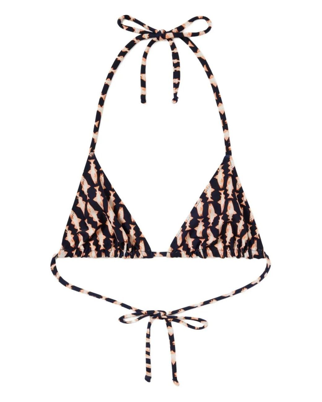 LaDoubleJ White Fish-Print Triangle Bikini Top