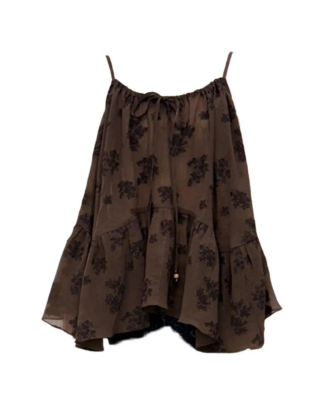 EPINGLER Brown Floral-Print Ruffled Blouse