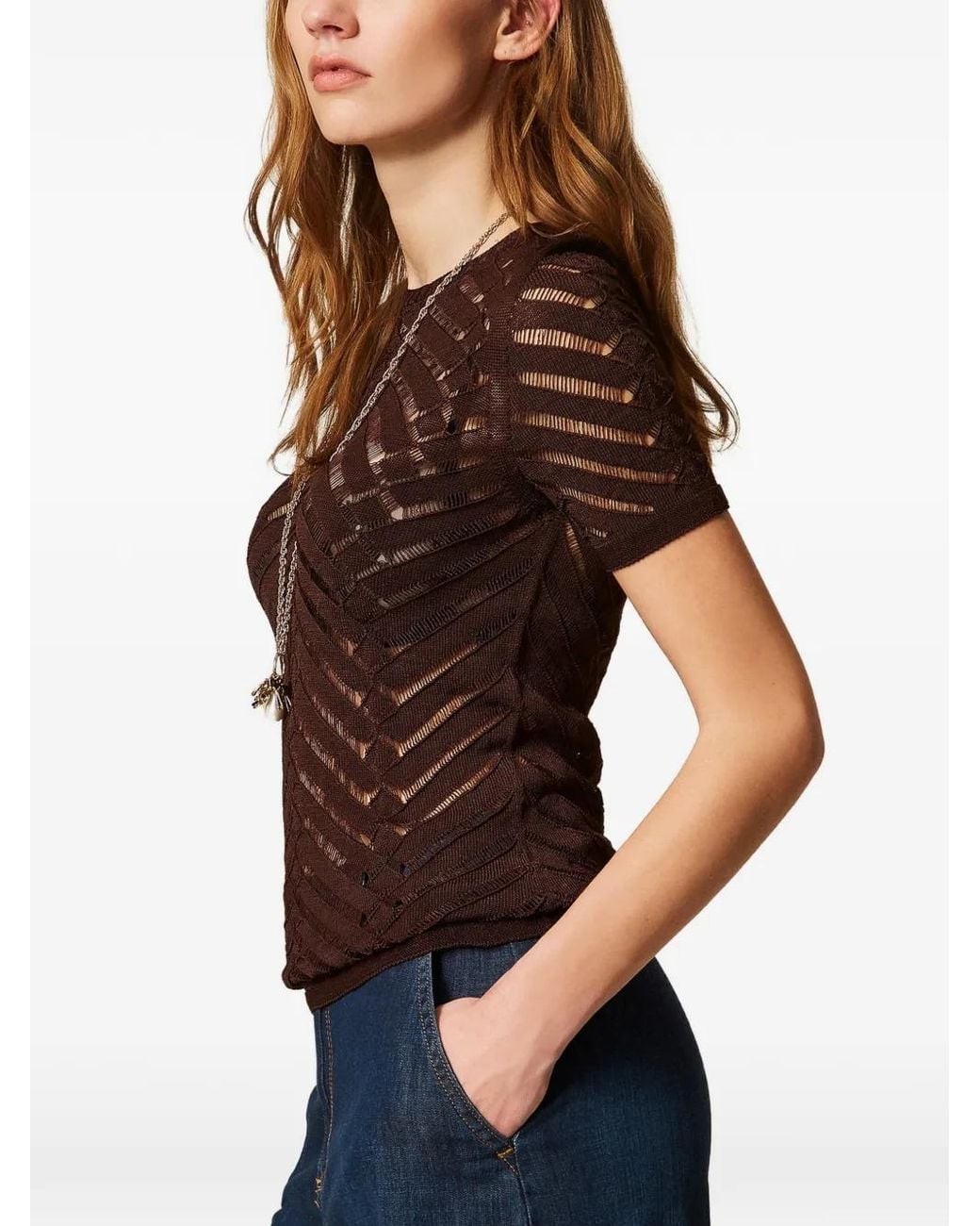 Twinset Brown Fitted Chevron Sweater