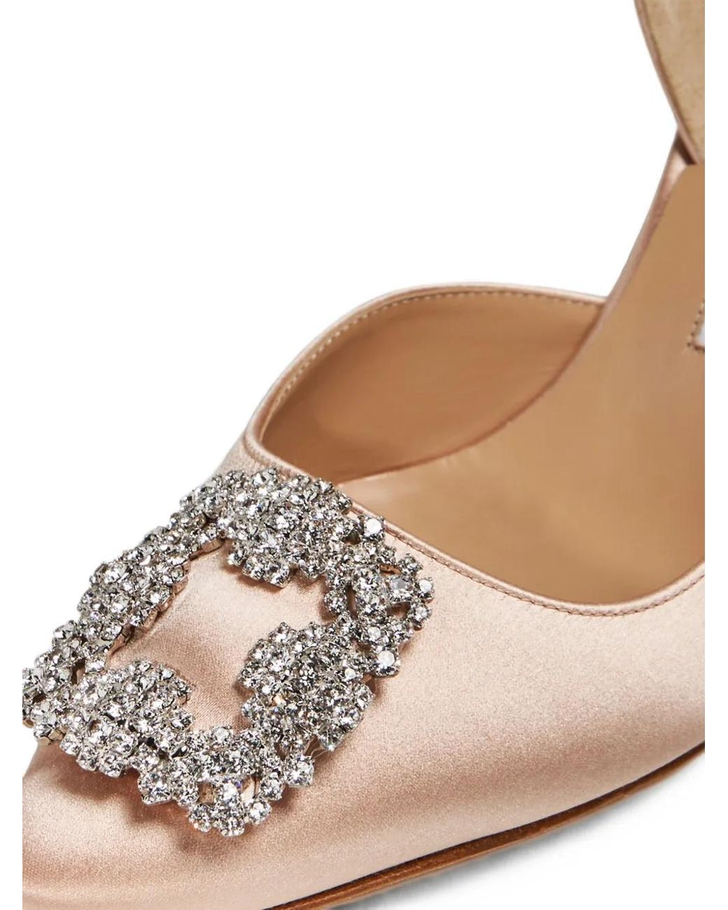 Manolo Blahnik Natural Hangisi Crystal-Buckle Pumps