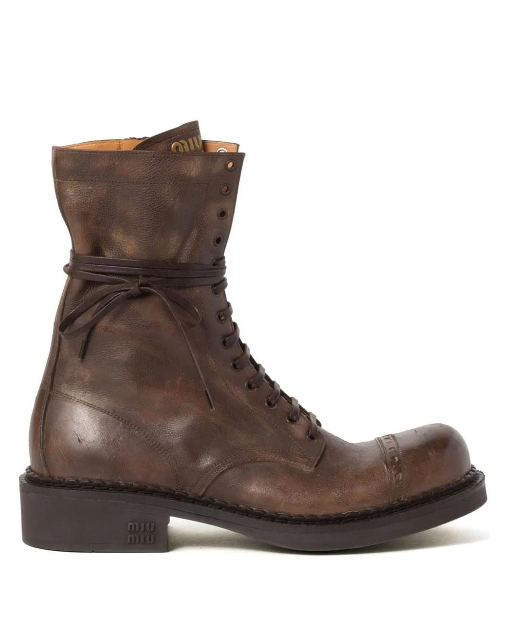 Miu Miu Brown Perforated Leather Lace-Up Boots