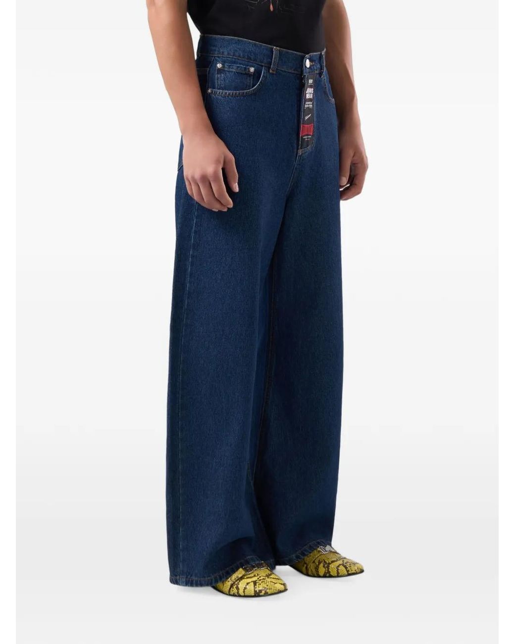 Gcds Blue Logo-Patch Wide-Leg Jeans for men