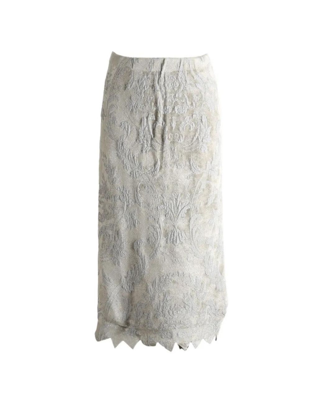 JULIE KEGELS Gray Zigzag Damask-Patterned Midi Skirt