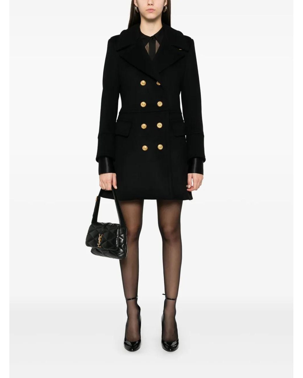 Tom Ford Black Wool Peacoat
