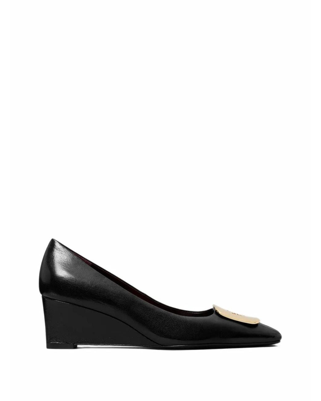 Tory Burch Black Georgia Logo-Plaque Wedge Pumps