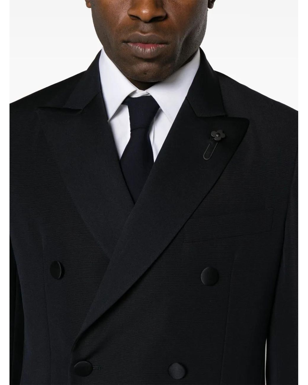 Lardini Black Double-Breasted Wool-Blend Suit for men