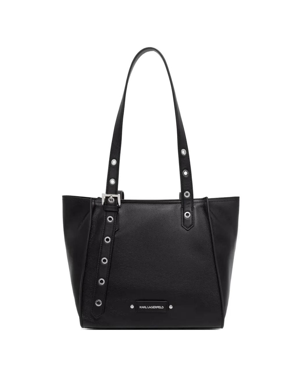 Karl Lagerfeld Black Eyelet-Embellished Buckled Tote Bag