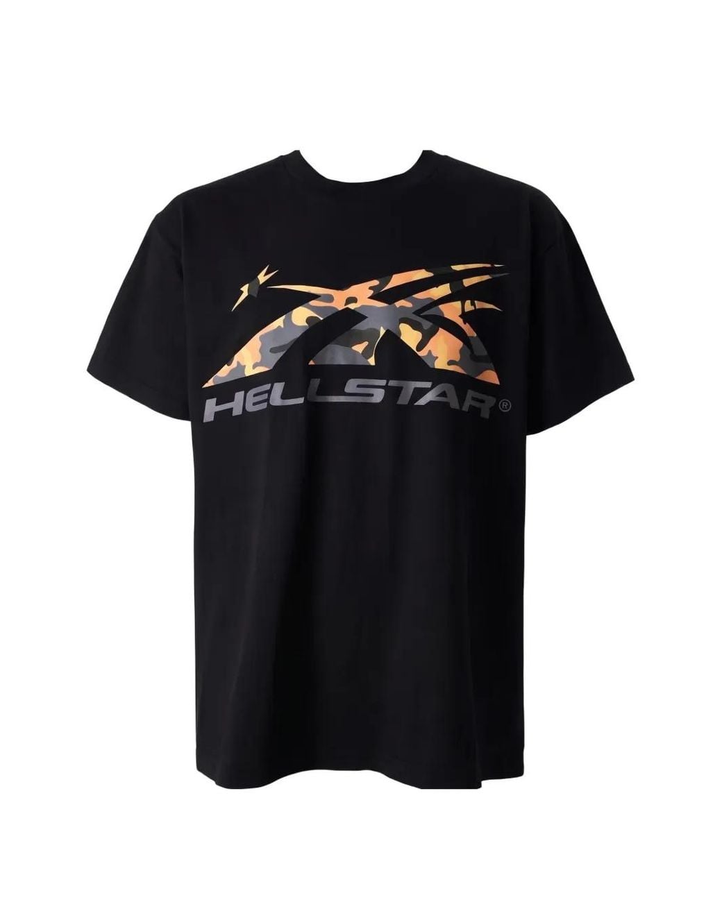 HELLSTAR Black Camo-Print Logo-Print T-Shirt for men