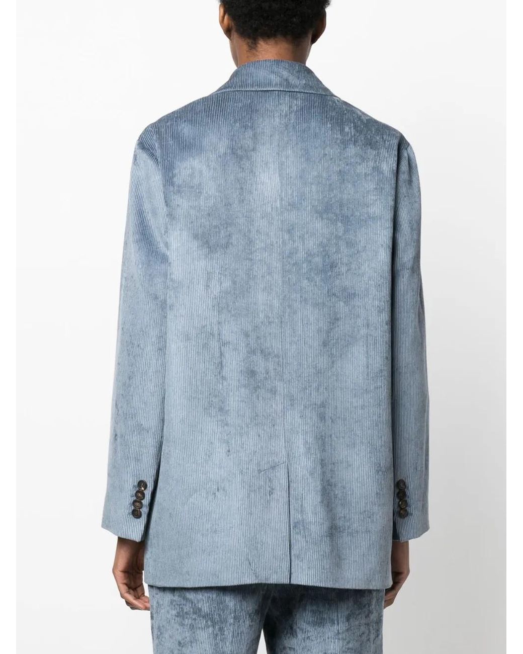 Brunello Cucinelli Blue Single-Breasted Tailored Blazer