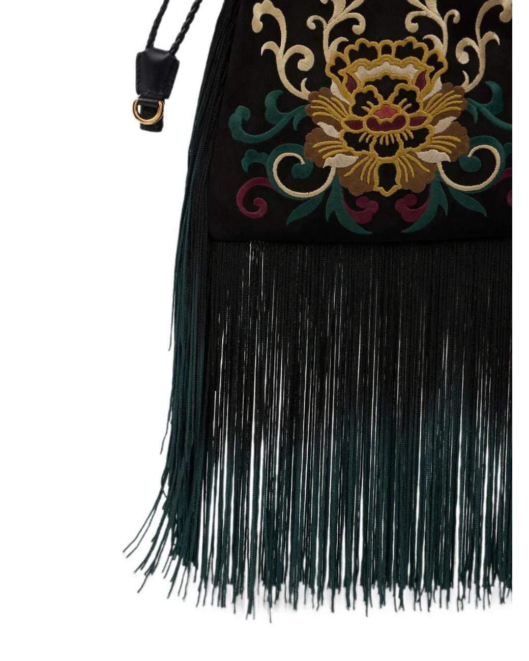 Etro Black Small Suede Kalispera Bag With Embroidered Fringing
