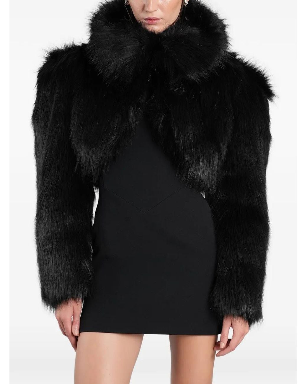 David Koma Black Cropped Faux-Fur Jacket