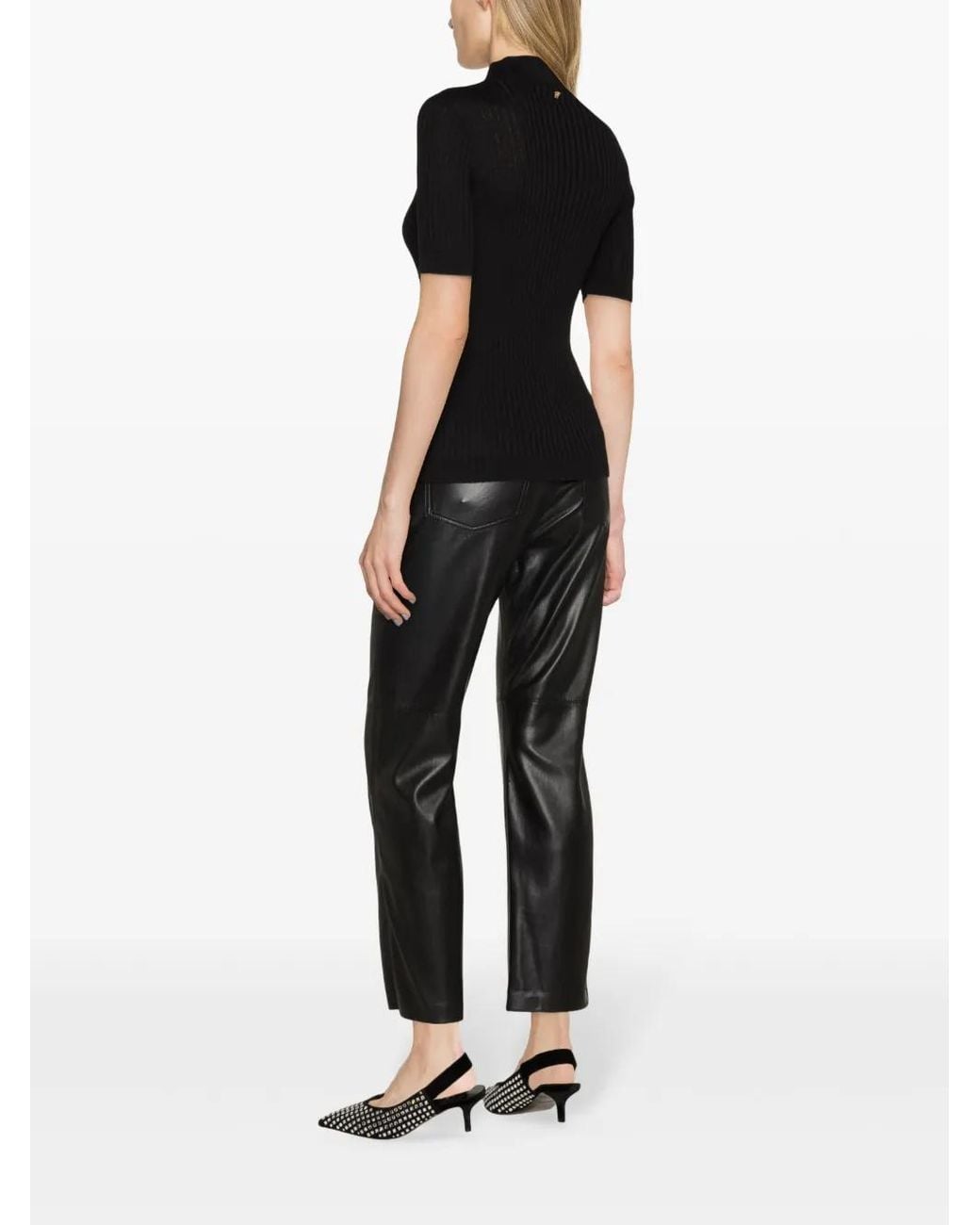Versace Black Ribbed-Knit Wool Top