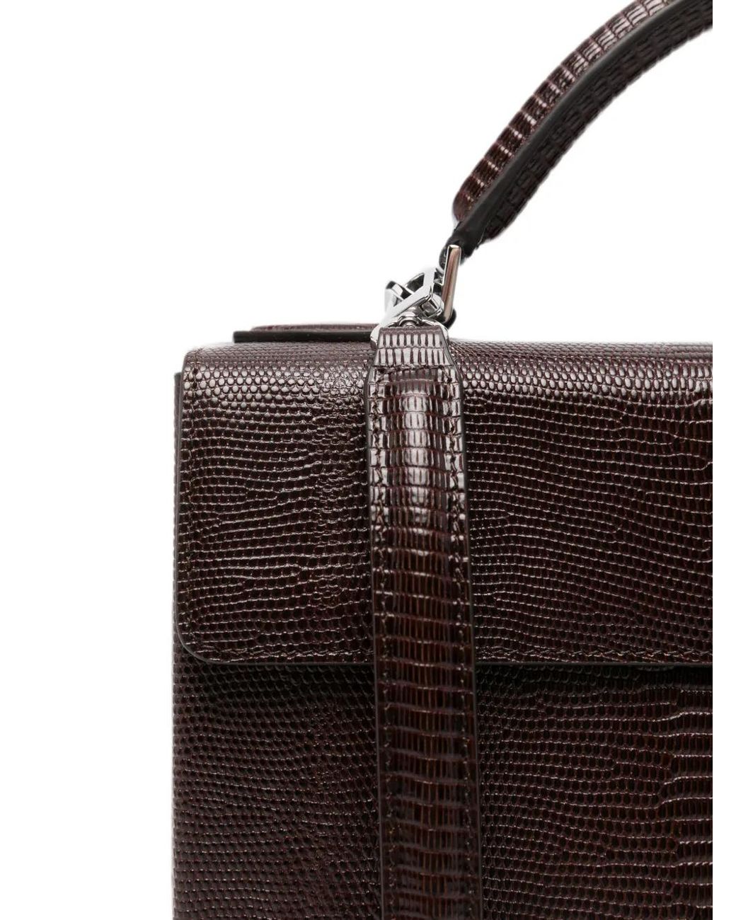 Totême  Brown Clip Lizard-Embossed Tote Handle Bag