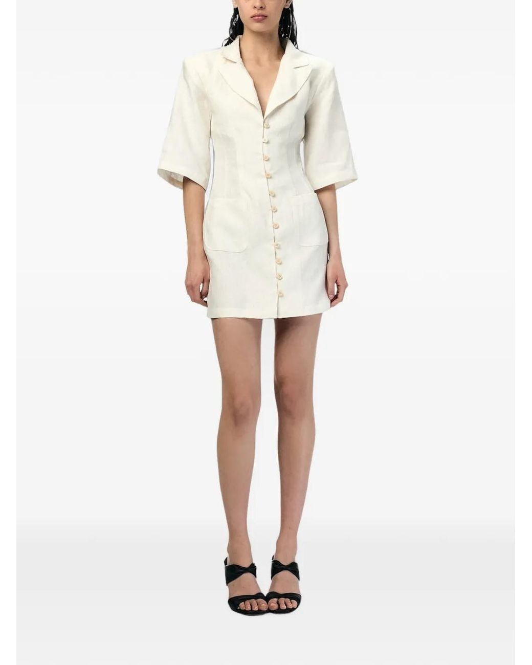 ANDRA ANDREESCU White Button-Front Linen Mini Dress
