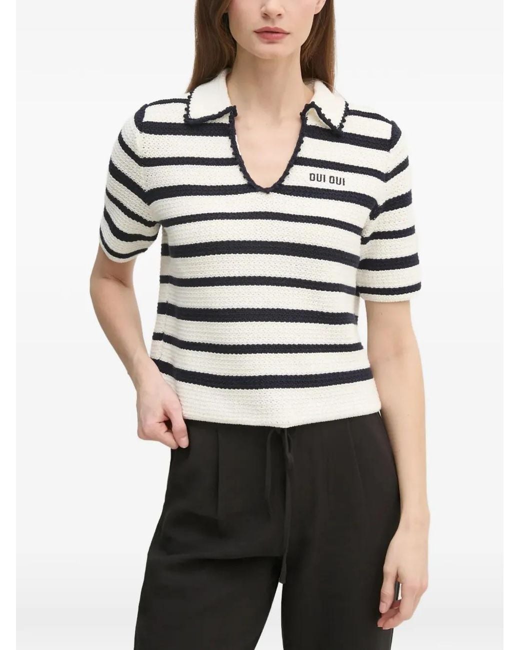 Ouí White Striped Collar Knitwear