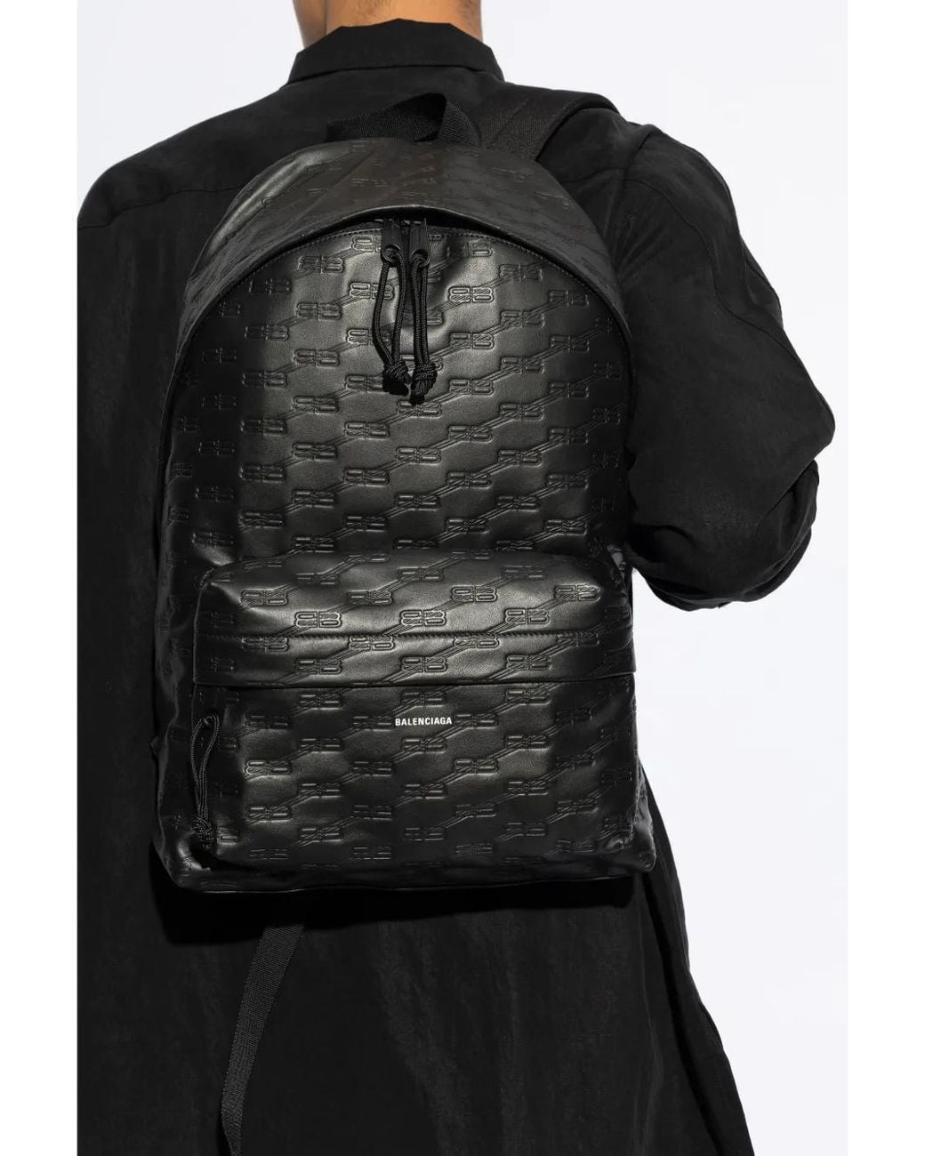 Balenciaga Black Bb Logo-Embossed Leather Backpack for men