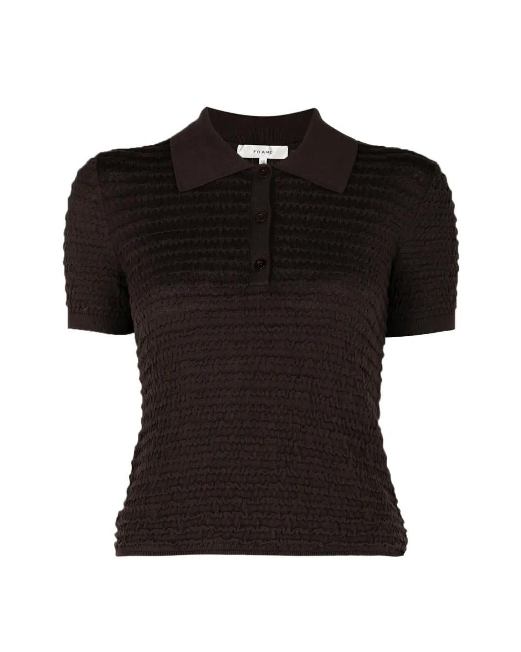 FRAME Black Smocked Polo Top
