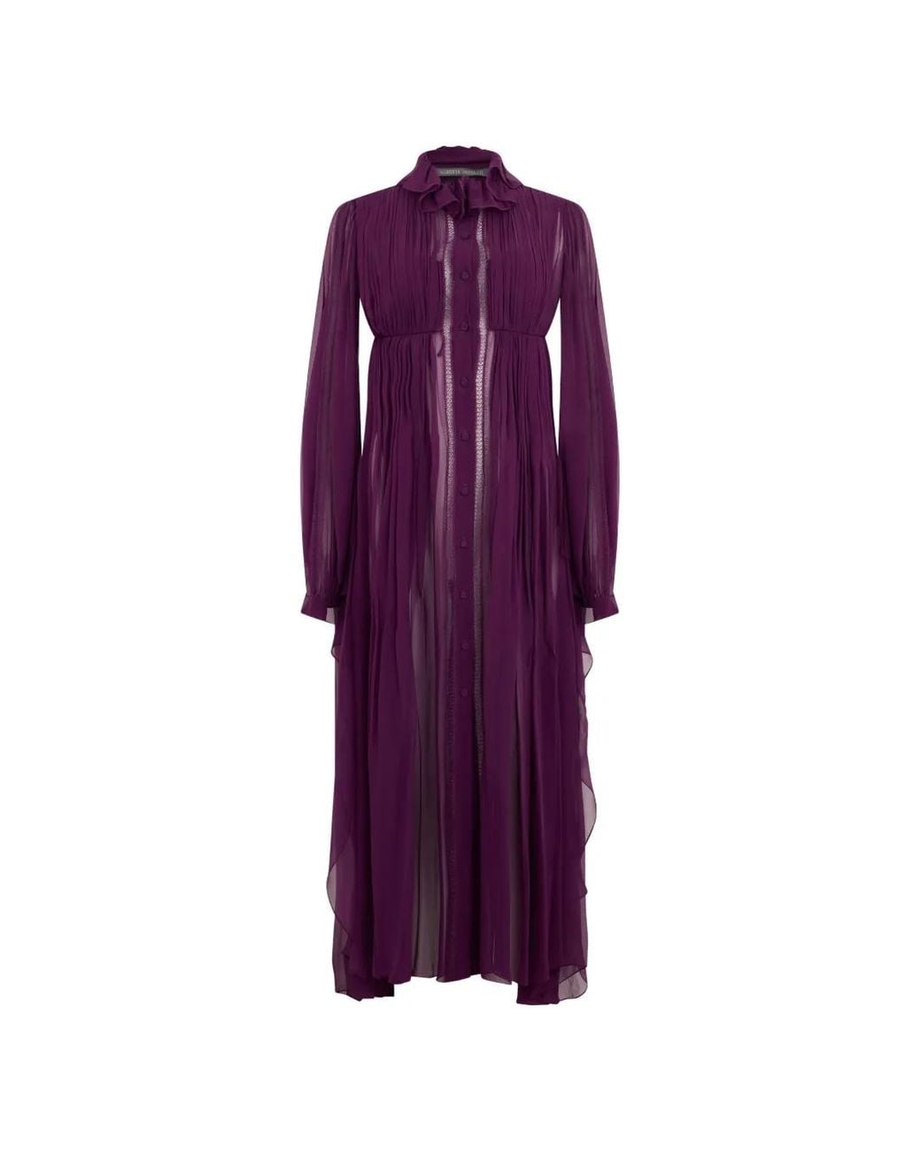 Alberta Ferretti Purple Ruffled Pleated Maxi Dress