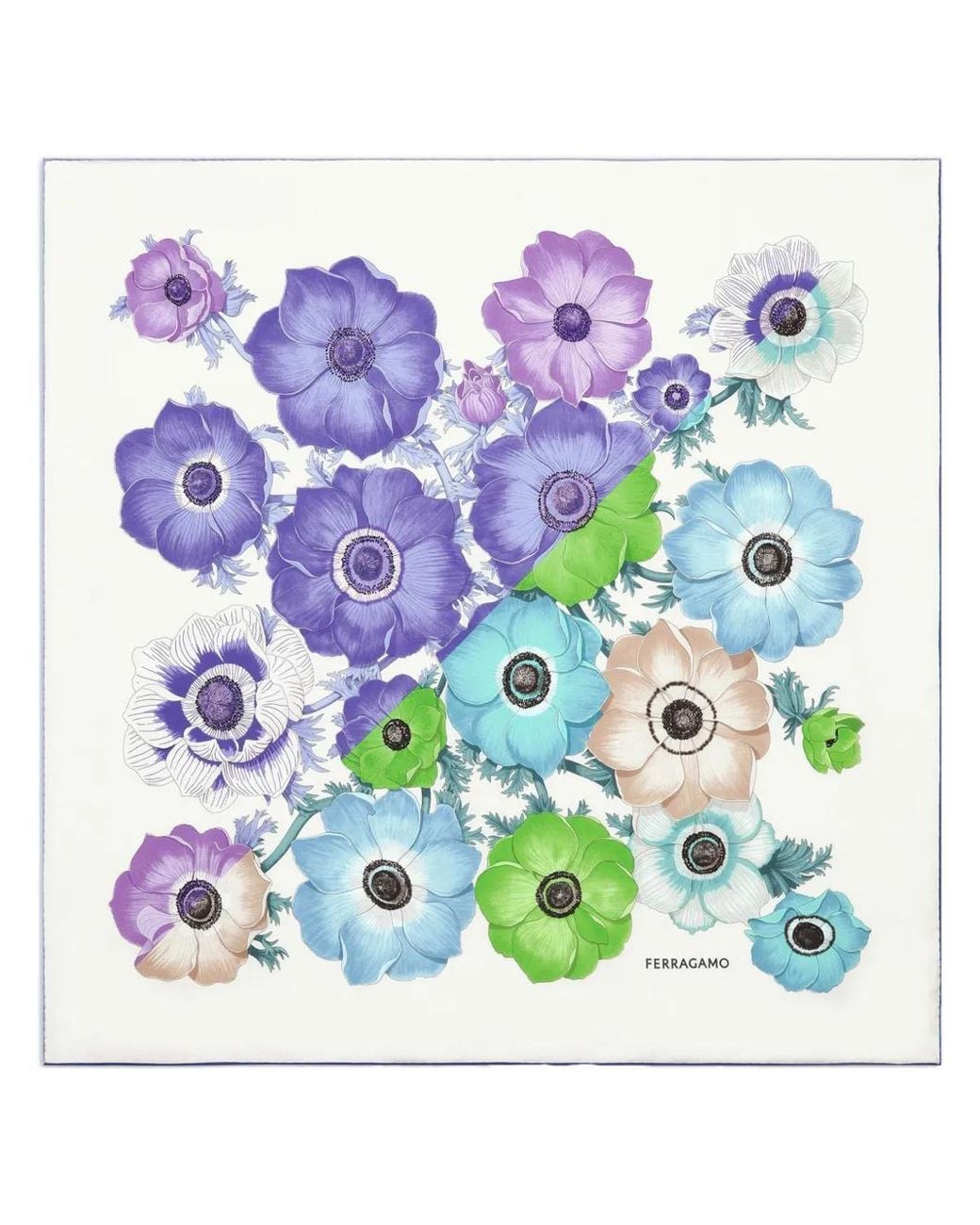 Ferragamo Blue Anemone Print Silk Foulard