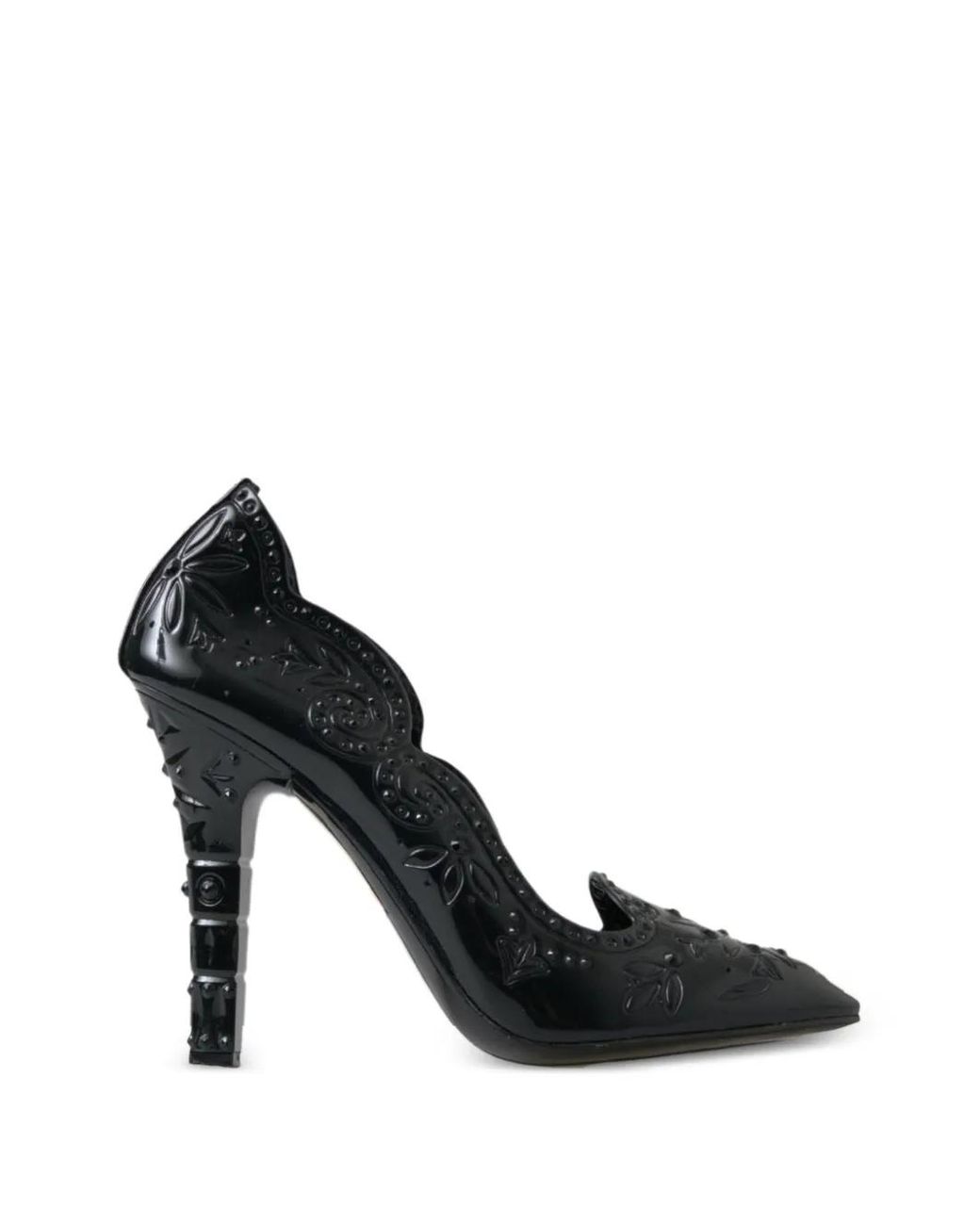 Dolce & Gabbana Black Cinderella Floral-Embossed Heeled Pumps