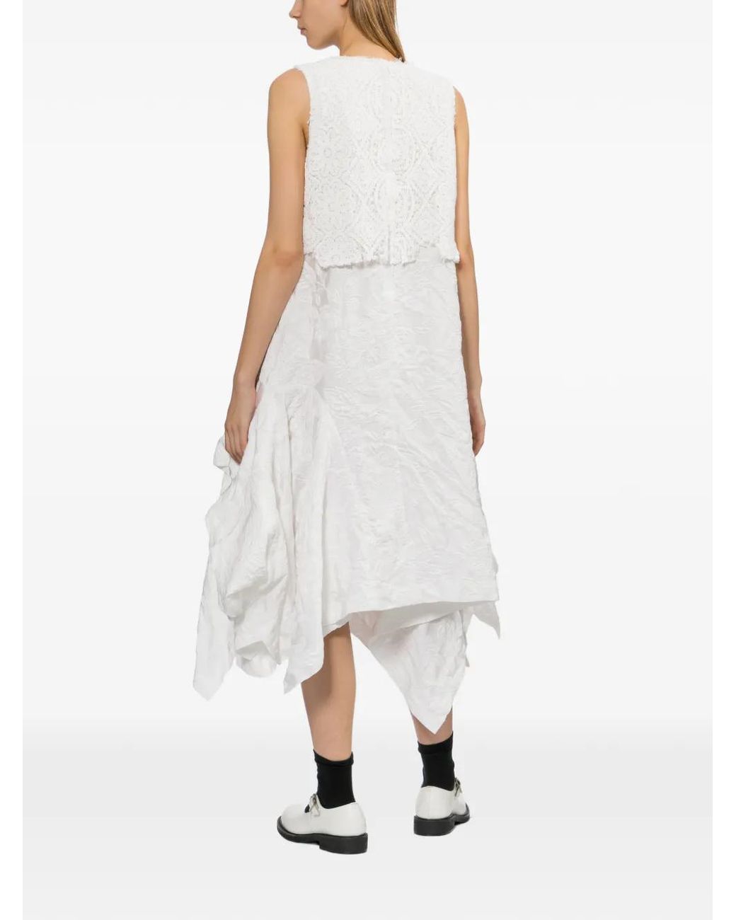 Comme des Garçons White Floral-Embroidered Midi Dress