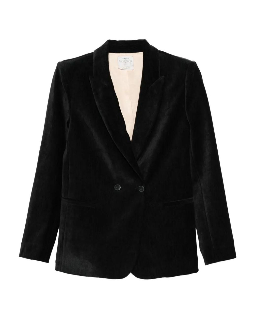 Forte_forte Black Double-Breasted Velvet Blazer