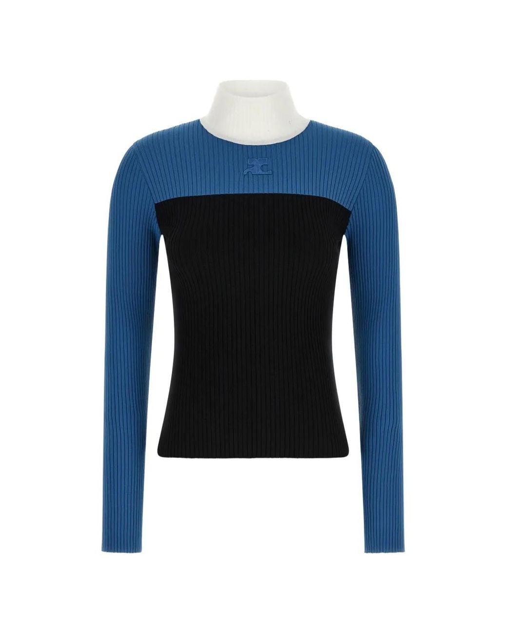 Courreges Blue Ribbed Colour-Block Sweater