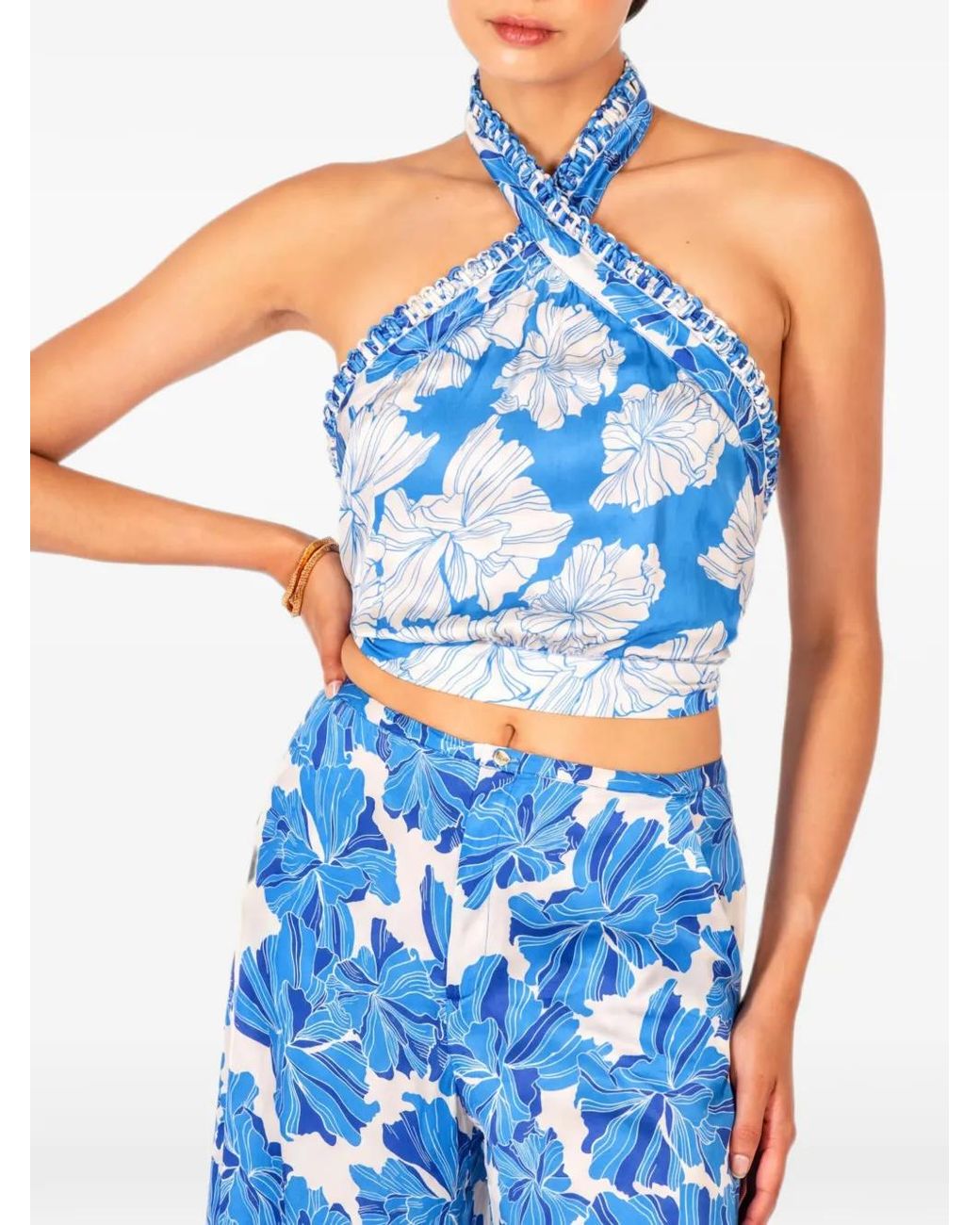 Poupette Blue Suma Floral-Print Halterneck Top