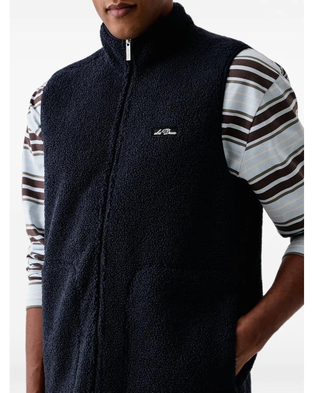 Les Deux Blue Logo-Patch Fleece Vest for men