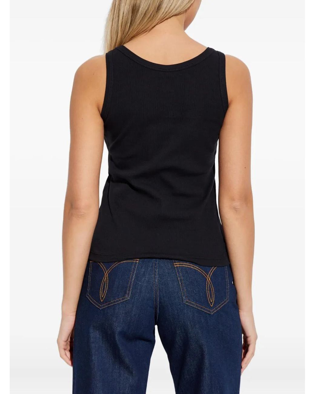 Versace Tops ,Zwart ,Katoen 90S Vintage Logo Ribbed Tank Top in het Black