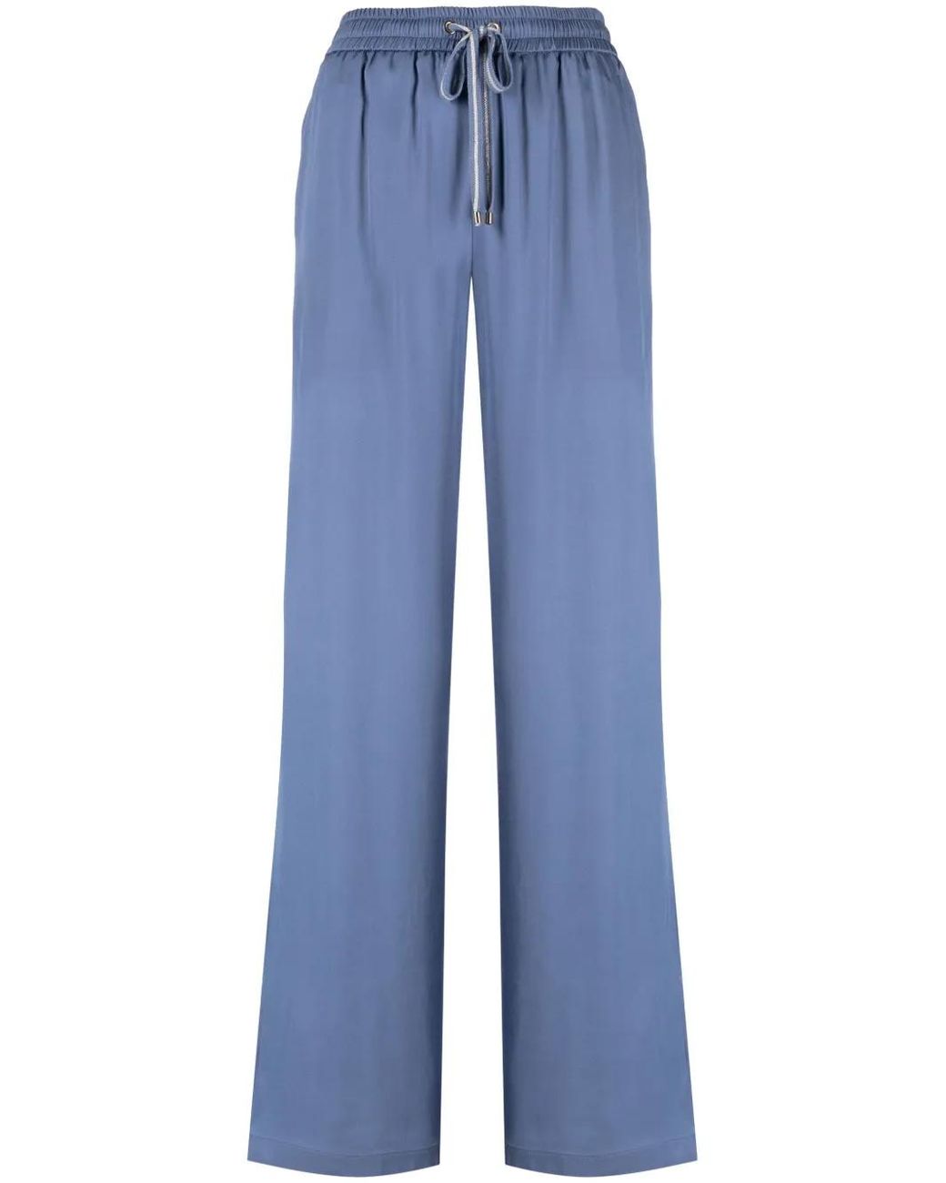 Lorena Antoniazzi Blue Satin Wide-Leg Track Pants