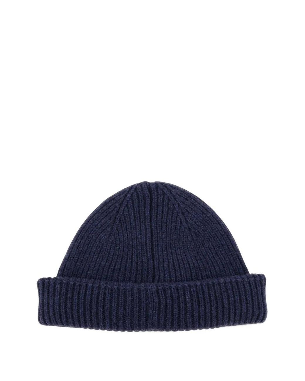 Amaranto Blue Ribbed-Knit Beanie Hat for men