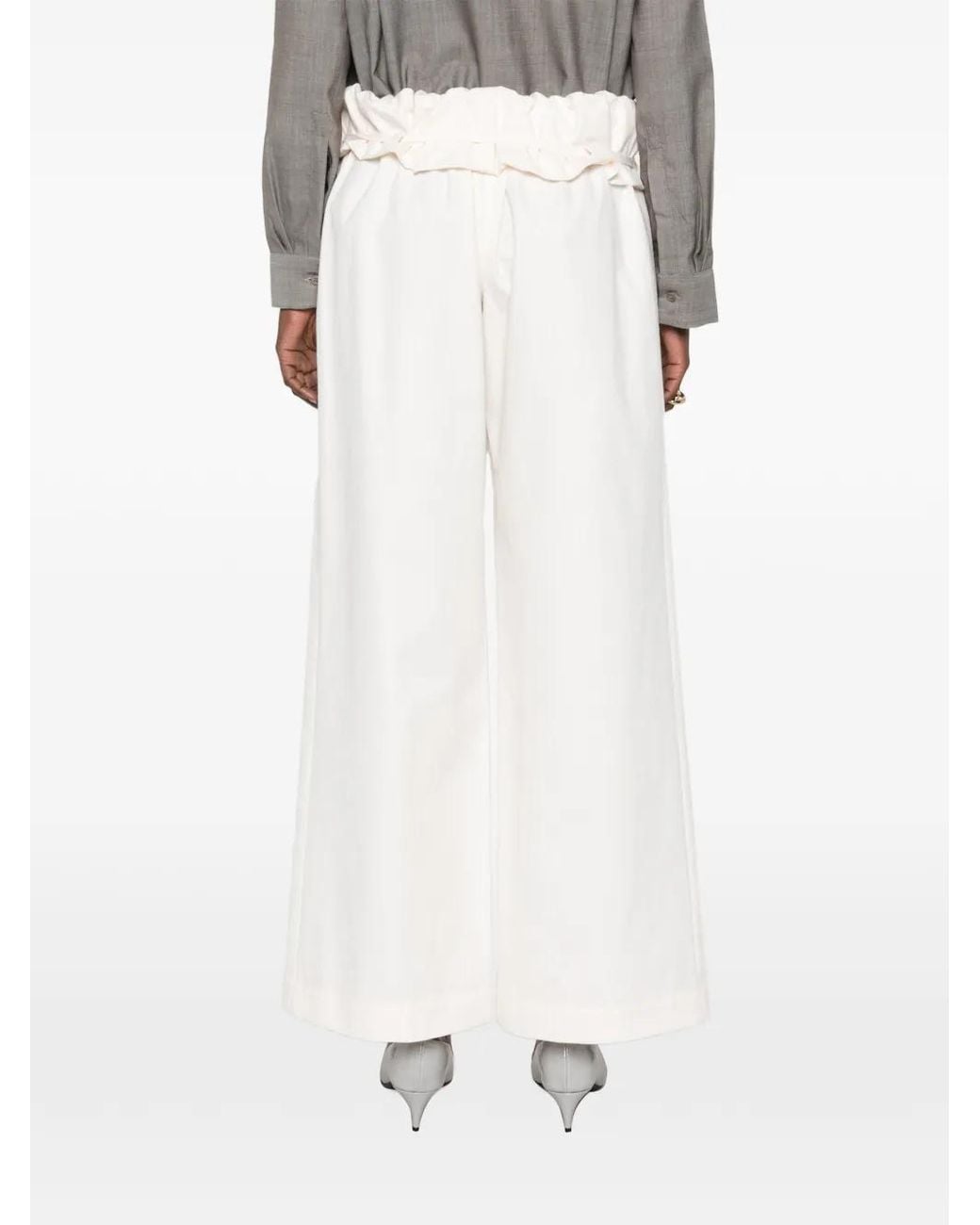 Magda Butrym White Paperbag-Waist Wide-Leg Trousers