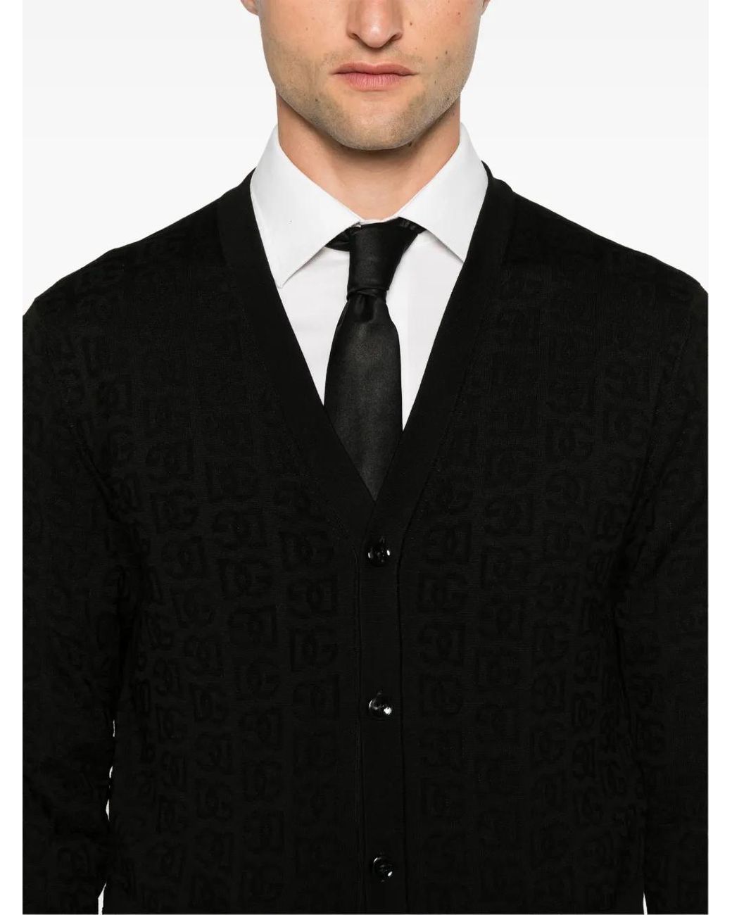 Dolce & Gabbana Black Monogram-Jacquard Cardigan for men