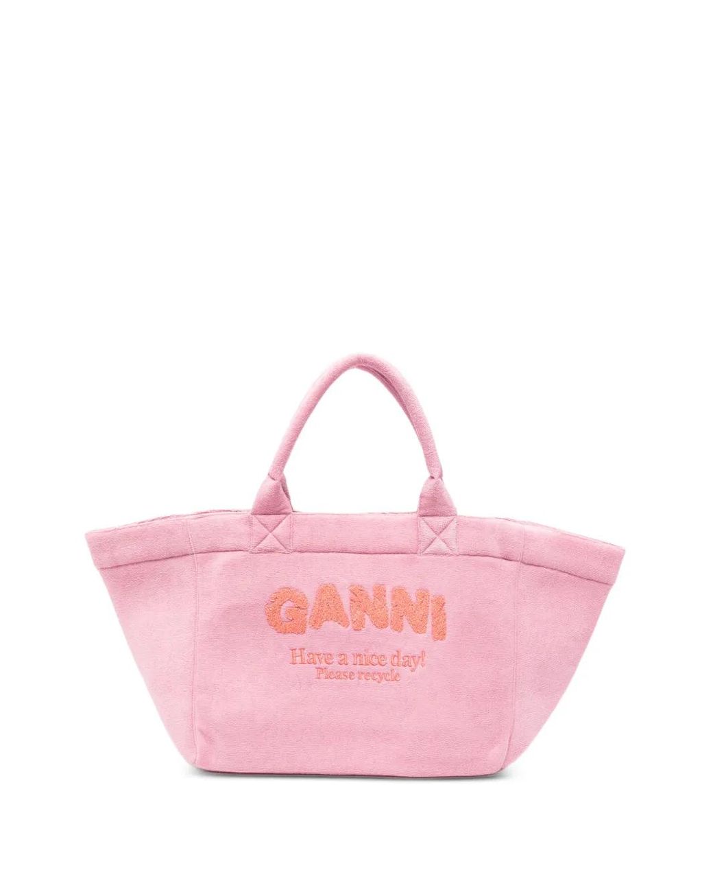 Ganni Pink Reversible Mini Tote Bag With Top Handles, Recycled Message, 35 X 69 X 25 Cm